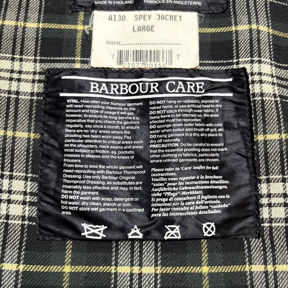 Vtg Barbour A130 Spey Jacket Mens Large Short Green Waxed Made England Hooded - Picture 6 of 16